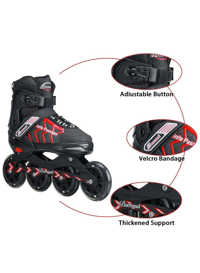 Four wheel inline skates shoes adjustable roller shoes skates for children boys girl kids beginner double row red roller skates 229512 | Ideal for All Surfaces, Kids & Adults | Match-Ready