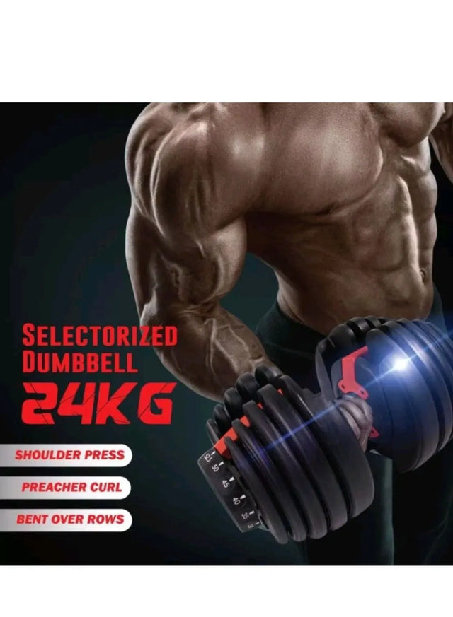 24KG PAIR of Smart ADJUSTABLE DUMBBELLS with Quick Automatic 15 Different Weights Adjustment and Weighing Board, For Home Gym Exercises and Workouts 2110320 | Ideal for All Surfaces, Kids & Adults