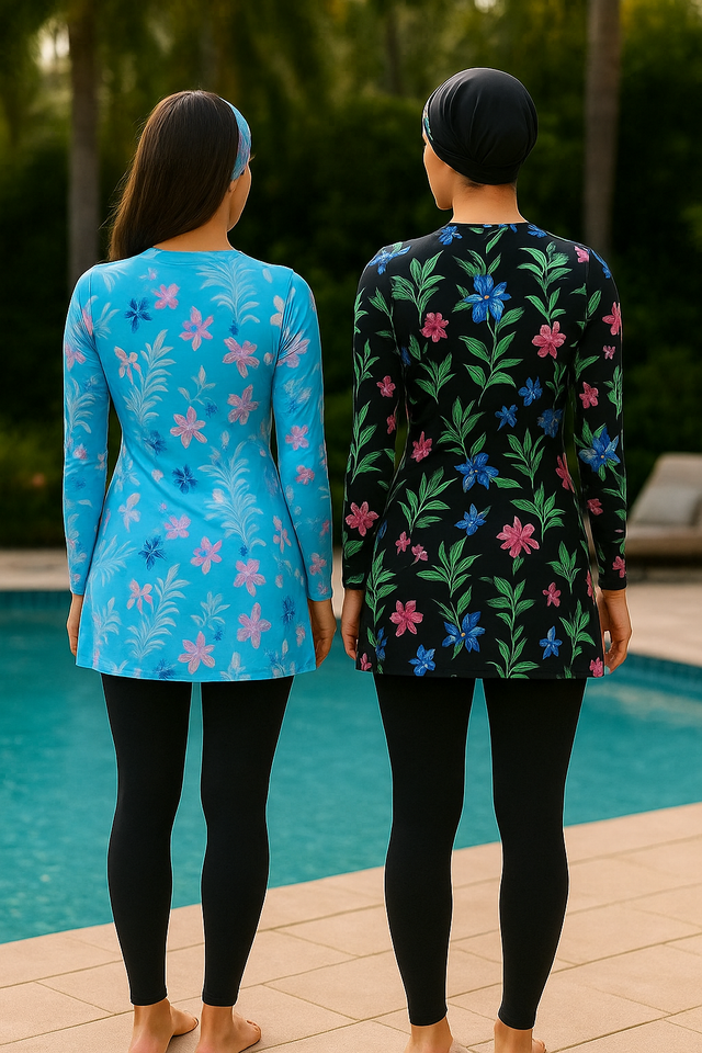 Women’s Islamic Full Coverage Swimwear – Modest Swimming Costume – Available in Black & Blue
