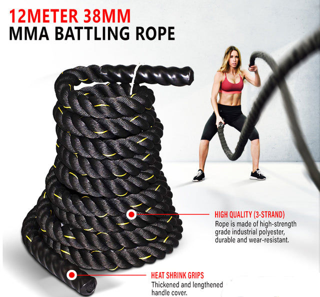 Battle Rope 38MM Diameter Exercise Training Rope Workout Ropes for Core Strength Heavy Ropes for Home Gym Outdoor Workout 12m