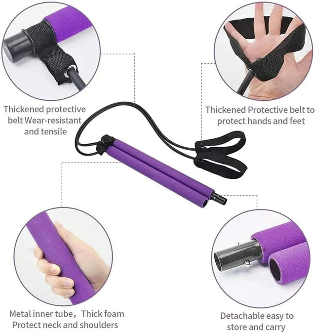 Pilates Resistance Band Pilates Bar Stick for Home Gym, Workout, Fitness, Yoga | Ideal for All Surfaces, Kids & Adults | Match-Ready | Includes Pump & Needle | Durable & Long-Lasting Performance