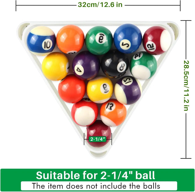 White Plastic Billiard Pool Ball 8-Ball Triangle Racks / 9-Ball Diamond Pool Ball Racks Fit Standard 2-1/4" Billiard Pool Balls, Heavy Duty Eight Ball Triangle Rack | Ideal for All Surfaces, Kids & Adults