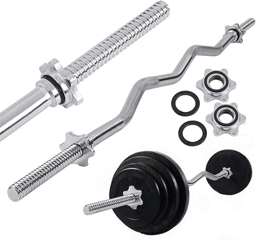 120cm Standard Straight Barbell Bar & EZ Curl Barbell Bar, 220Kg Max Weight Bar 2.5cm Diameter 1583