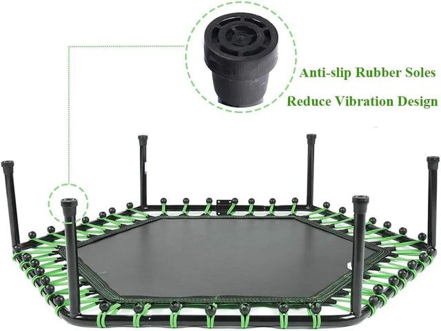 Home Gym Exercise Trampoline with Adjustable Handrail, Indoor/Outdoor, Hexagon, for Adults & Kids | Ideal for All Surfaces, Kids & Adults | Match-Ready | Includes Pump & Needle | Durable & Long-Lasting