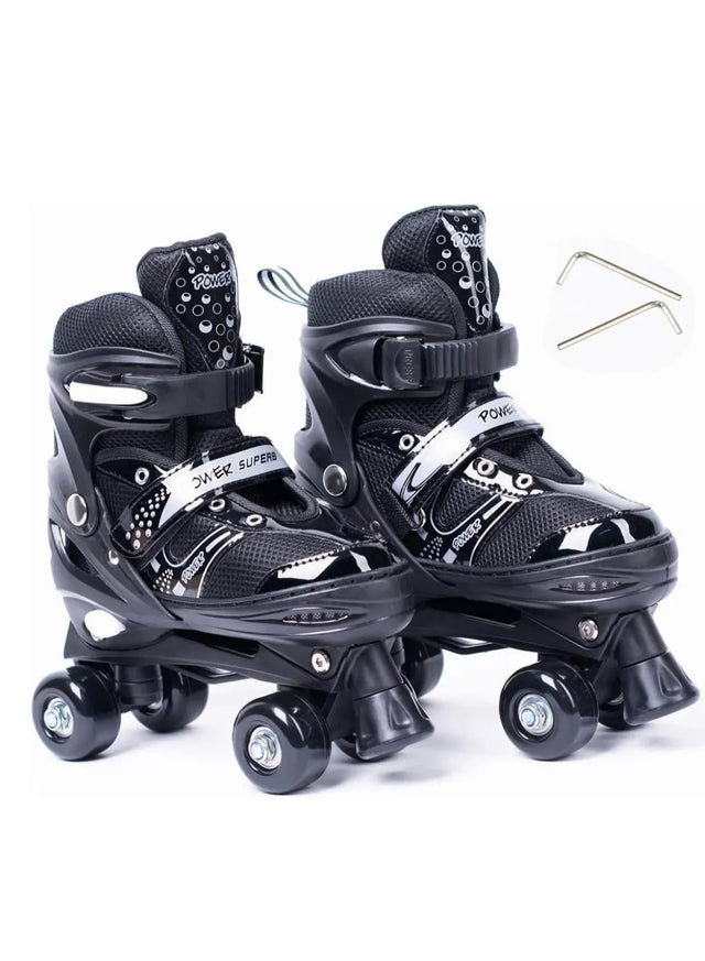 Kids Unisex Adjustable Four Wheel Roller Skating Shoes With Stopper Making it Easier for kids to Balance 238806 | Ideal for All Surfaces, Kids & Adults | Match-Ready | Includes Pump & Needle