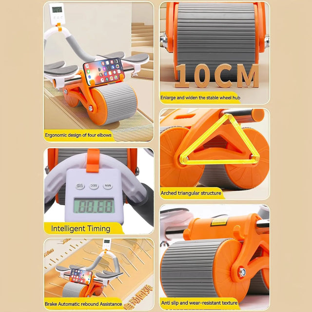 2 Ans 1 Smart AB Wheel Built In Chip Accurate Recording Automatic Rebound Abs Workout Equipment Good Stability Free Thickened Pads Not Hurting The Knees | Ideal for All Surfaces, Kids & Adults