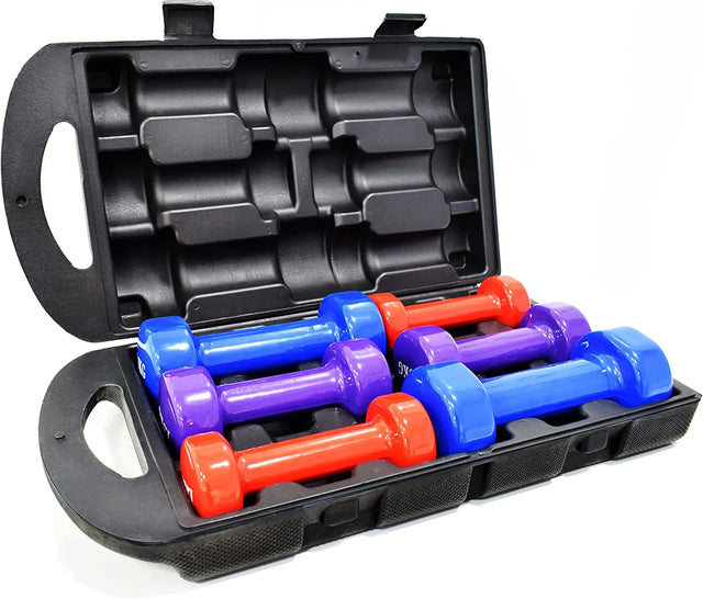 Vinyl Dumbbells hand weight with carry case 6 kg | Ideal for All Surfaces, Kids & Adults | Match-Ready | Includes Pump & Needle | Durable & Long-Lasting Performance