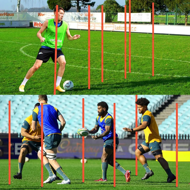 Agility Slalom Poles for Football Training Foldable Unisex Adults- Set of 4 (5 ft x 25 mm) | Ideal for All Surfaces, Kids & Adults | Match-Ready | Includes Pump & Needle | Durable & Long-Lasting Performance