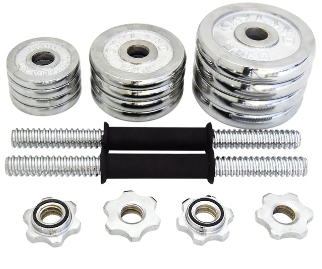 Chrome Dumbbells and Barbell for Weight Training, Adjustable Dumbbell Set Includes Storage Case with Wheels, 20 KG, Silver | Ideal for All Surfaces, Kids & Adults | Match-Ready | Includes Pump & Needle