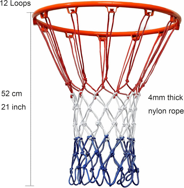 Durable Basketball Net ? 12 Loops Heavy-Duty Replacement Net for Indoor & Outdoor Hoops | Ideal for All Surfaces, Kids & Adults | Match-Ready | Includes Pump & Needle | Durable & Long-Lasting Performance