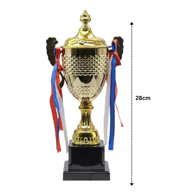 Set of 3 Gold Iron Metal Trophy Cups – 34cm, 34cm, 28cm | Premium Awards for Sports Events, Championships, Football Leagues & Team Collaboration