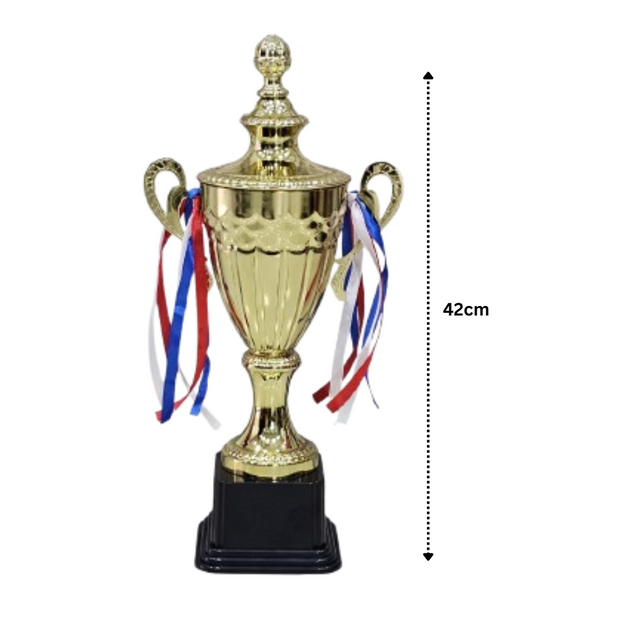 Set of 3 Gold Iron Metal Trophy Cups – 53cm, 48cm, 42cm | Premium Awards for Sports Events, Championships, Football Leagues & Team Collaboration