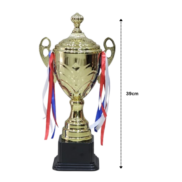 Set of 3 Gold Iron Metal Trophy Cups – 49cm, 43cm, 39cm | Premium Awards for Sports Events, Championships, Football Leagues & Team Collaboration