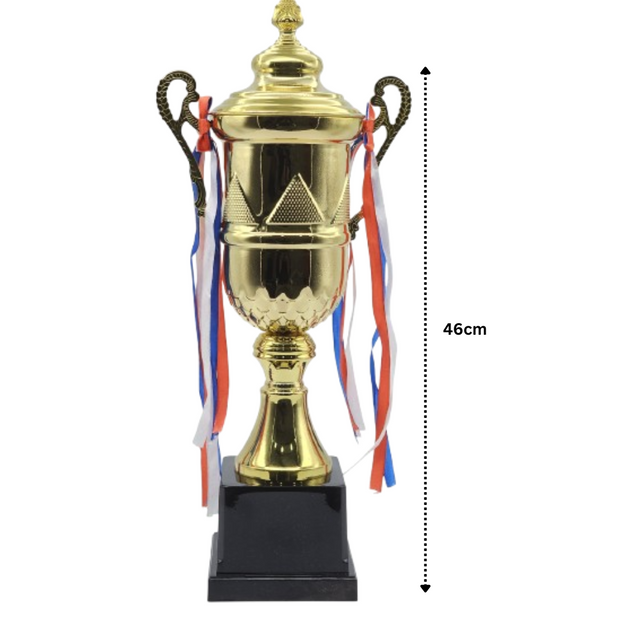 Set of 3 Gold Iron Metal Trophy Cups – 55cm, 51cm, 46cm | Premium Awards for Sports Events, Championships, Football Leagues & Team Collaboration