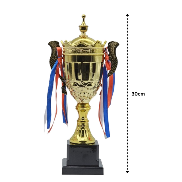 Set of 3 Gold Iron Metal Trophy Cups – 37cm, 34cm, 30cm | Premium Awards for Sports Events, Championships, Football Leagues & Team Collaboration