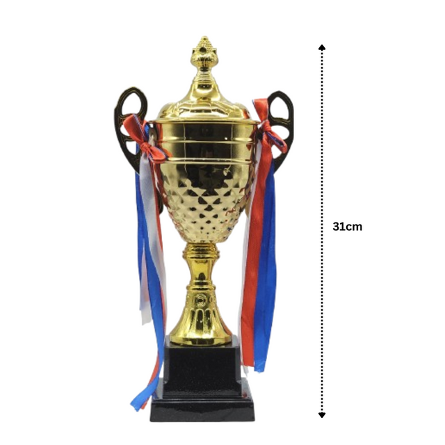 Set of 3 Gold Iron Metal Trophy Cups – 35cm, 31cm, 28cm | Premium Awards for Sports Events, Championships, Football Leagues & Team Collaboration