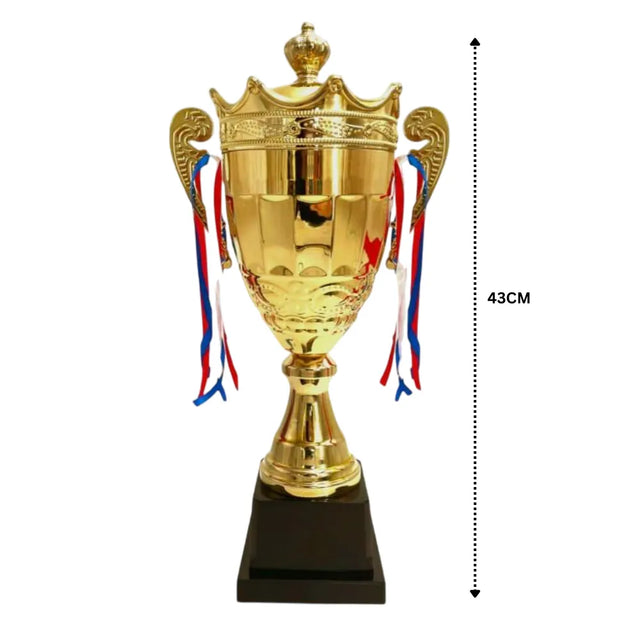 Set of 3 Gold Trophies ? 43cm 37cm 34cm ? Metal Award Cups for Sports Events, School Competitions, Football, Cricket, Basketball, Academic Achievements & Corporate Awards | Ideal for All Surfaces