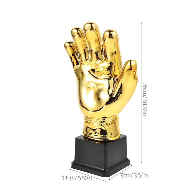 26cm Golden Goalkeeper Glove Trophy ? Soccer/Football Award for Best Goalkeeper ? Durable Plastic Material with Black Base | Ideal for All Surfaces, Kids & Adults | Match-Ready