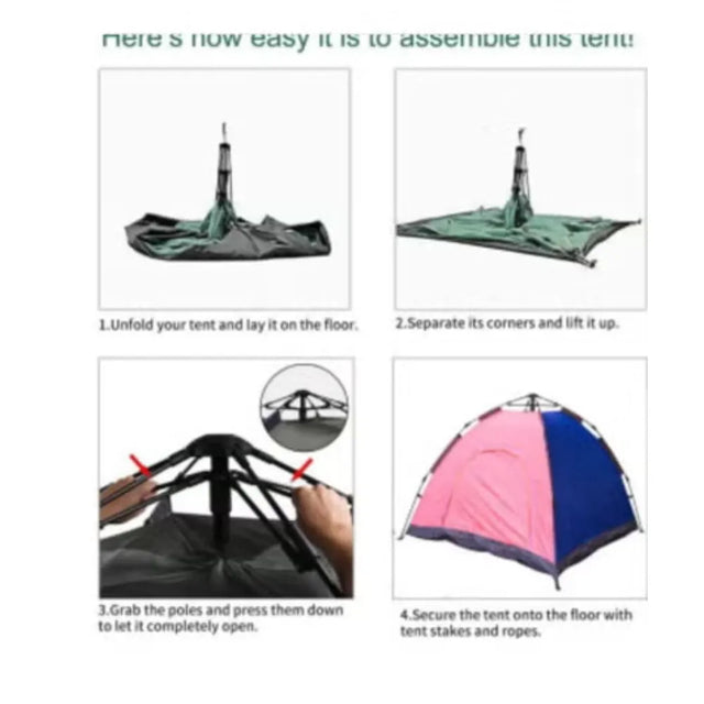 3 Person Camping Tent Automatic Instant Pop-Up Tent Lightweight Portable Tent Outdoor Camping Waterproof Camping Tent and 1 Doors with Carry Bag | Ideal for All Surfaces, Kids & Adults | Match-Ready