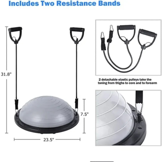 Half Balance Ball Trainer, Half Yoga Exercise Ball with Resistance Bands and Foot Pump, Balance Trainer for Stability Training, Strength Exercise Fitness, Home Gym Workout Equipment | Ideal for All Surface, Kids and Adults
