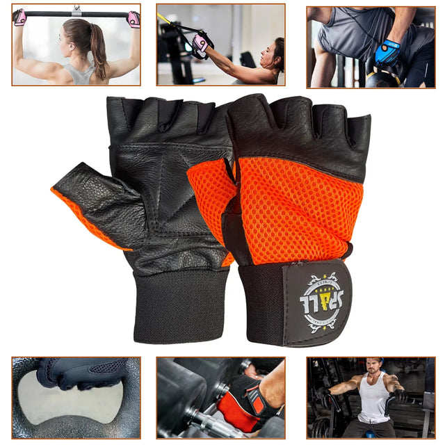 Weight Lifting leather Gloves Short Strap Power Lifting Gloves Strong Grip Palm Exercise Fitness Strengthen Gloves Home Gym(4003) | Ideal for All Surfaces, Kids & Adults | Match-Ready
