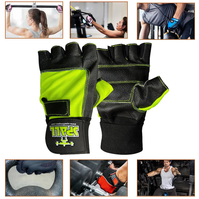 Weight Lifting Leather Gloves Short Strap Power Lifting Gloves Strong Grip Palm Exercise Fitness Strengthen Gloves Home Gym (11001) | Ideal for All Surfaces, Kids & Adults | Match-Ready | Includes Pump & Needle