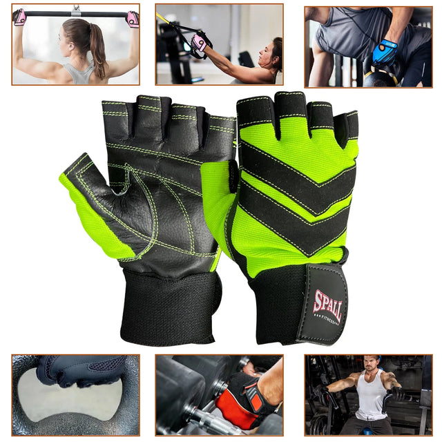 Weight Lifting Leather Gloves Short Strap Power Lifting Gloves Strong Grip Palm Exercise Fitness Strengthen Gloves Home Gym(8726) | Ideal for All Surfaces, Kids & Adults | Match-Ready