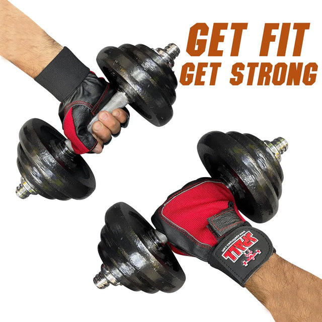 Weight Lifting Leather Gloves Short Strap Power Lifting Gloves Strong Grip Palm Exercise Fitness Strengthen Gloves Home Gym (11001) | Ideal for All Surfaces, Kids & Adults | Match-Ready | Includes Pump & Needle
