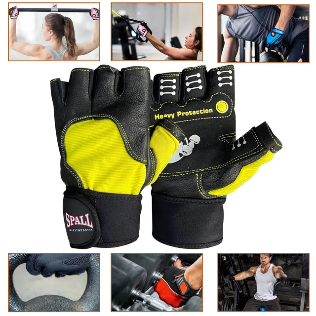 Weight Lifting Leather Gloves Short Strap Power Lifting Gloves Strong Grip Palm Exercise Fitness Strengthen Gloves Home Gym(211223) | Ideal for All Surfaces, Kids & Adults | Match-Ready