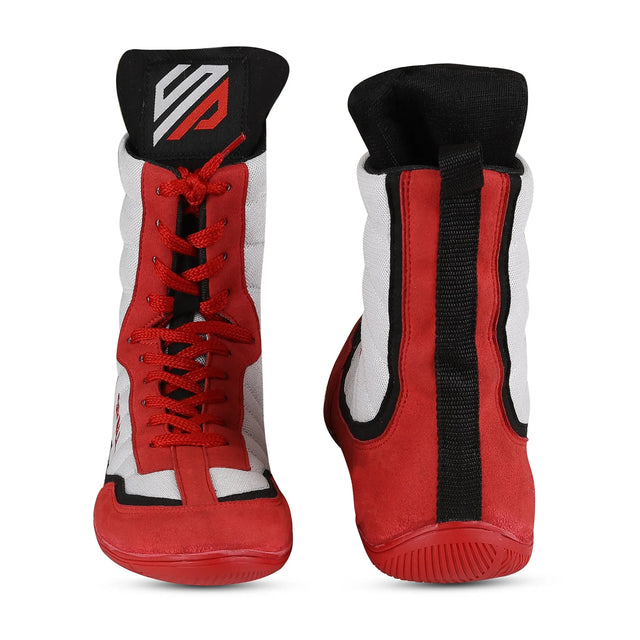 Boxing Shoes Red/White Blue/White For Professionals And Beginners (SI-1124) | Ideal for All Surfaces, Kids & Adults | Match-Ready | Includes Pump & Needle | Durable & Long-Lasting Performance