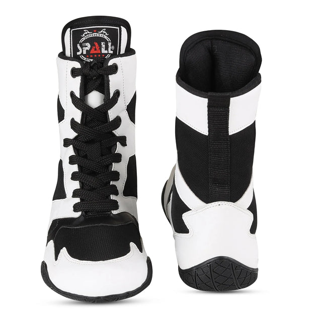Boxing Shoes White Black For Professionals And Beginners (SI-1125) | Ideal for All Surfaces, Kids & Adults | Match-Ready | Includes Pump & Needle | Durable & Long-Lasting Performance