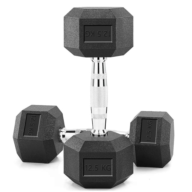 Black Rubber Dumbbells with Steel Grip ? 2.5kg to 12.5kg | Ideal for All Surfaces, Kids & Adults | Match-Ready | Includes Pump & Needle | Durable & Long-Lasting Performance