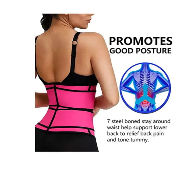 Women Waist Trainer Body Shaper Slimming Belt Corset Shapewear Gym Double Sweat Band Back Support Belly Trimmer | Ideal for All Surfaces, Kids & Adults | Match-Ready | Includes Pump & Needle