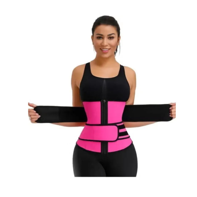 Women Waist Trainer Body Shaper Slimming Belt Corset Shapewear Gym Double Sweat Band Back Support Belly Trimmer | Ideal for All Surfaces, Kids & Adults | Match-Ready | Includes Pump & Needle