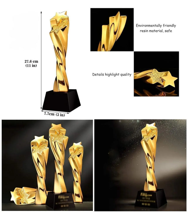 Gold Star Spiral Trophy ? 27.6cm | Elegant Resin Award with Black Base 6743 | Ideal for All Surfaces, Kids & Adults | Match-Ready | Includes Pump & Needle | Durable & Long-Lasting Performance