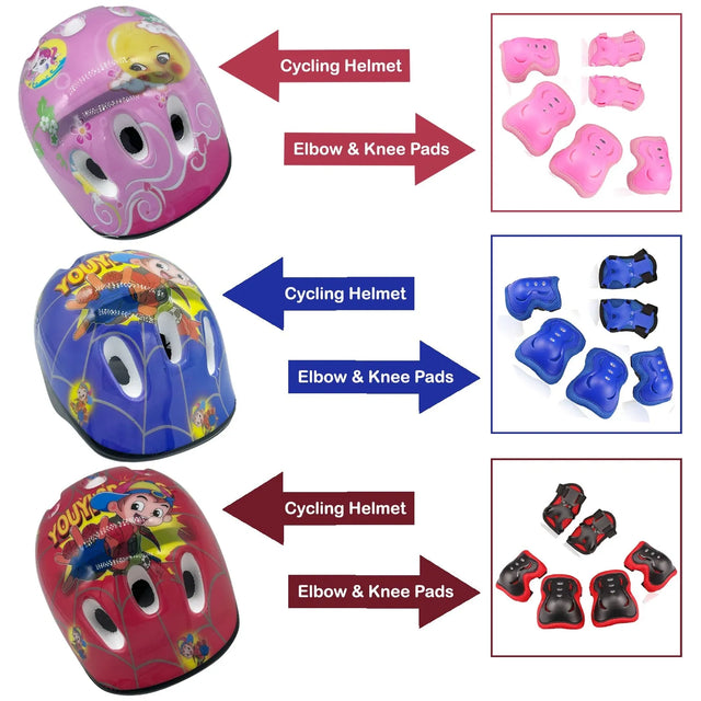 Kids Bike Helmet Set Skateboard Knee Pads - Kids Helmet Elbow Pads Wrist Guards Adjustable for 3~10yrs Girl Boy Kids Protective Gear Set for Sport Cycling Bike Roller Skating Scooter
