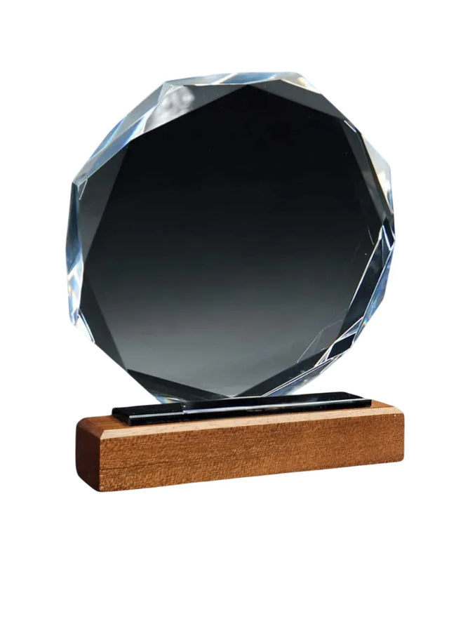 Crystal Round Award with Brown Wooden Base | Elegant Recognition Trophy 481304 | Ideal for All Surfaces, Kids & Adults | Match-Ready | Includes Pump & Needle | Durable & Long-Lasting Performance