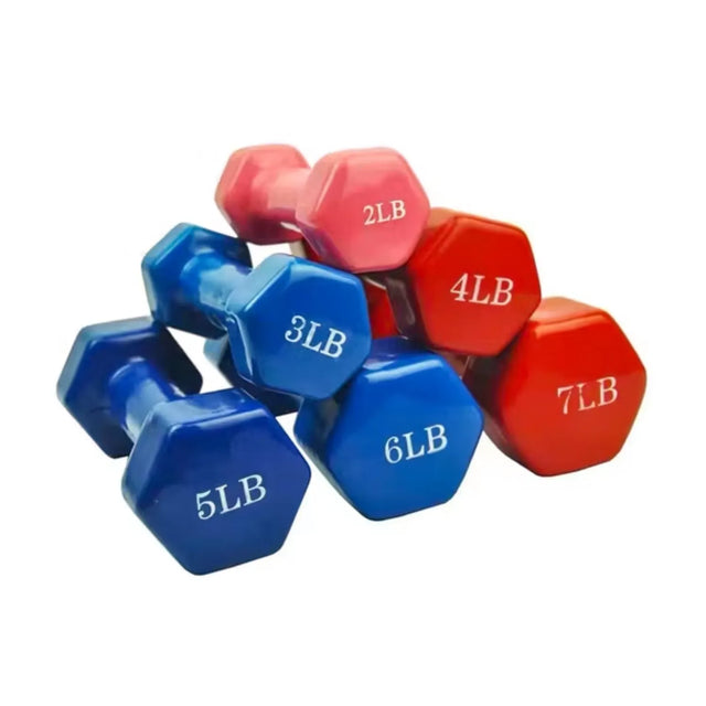 Vinyl Dumbbells 1-7 LB ? Red & Blue | Non-Slip Hand Weights for Home & Gym Workouts | Ideal for All Surfaces, Kids & Adults | Match-Ready | Includes Pump & Needle | Durable & Long-Lasting Performance