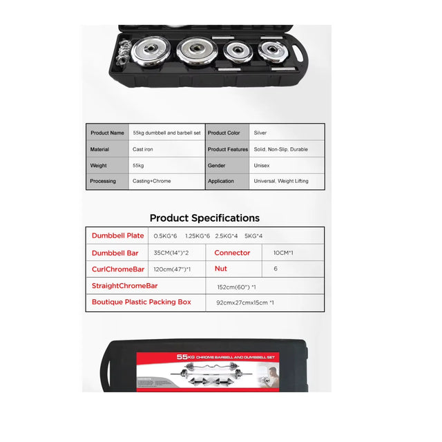 55KG Silver Adjustable Dumbbell Set with Black Carry Box ? Premium Strength Training Weights 9211 | Ideal for All Surfaces, Kids & Adults | Match-Ready | Includes Pump & Needle | Durable & Long-Lasting Performance