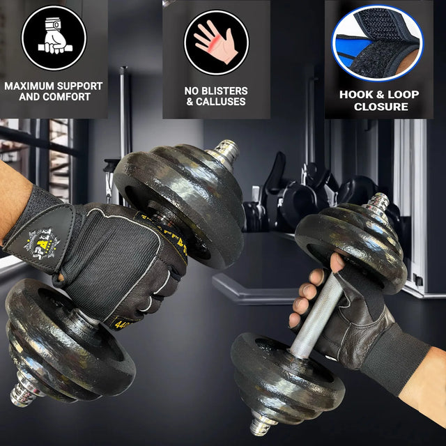 Weight Lifting Leather Gloves Short Strap Power Lifting Gloves Strong Grip palm Exercise Fitness Strength Gloves Home Gym (201) | Ideal for All Surfaces, Kids & Adults | Match-Ready | Includes Pump & Needle