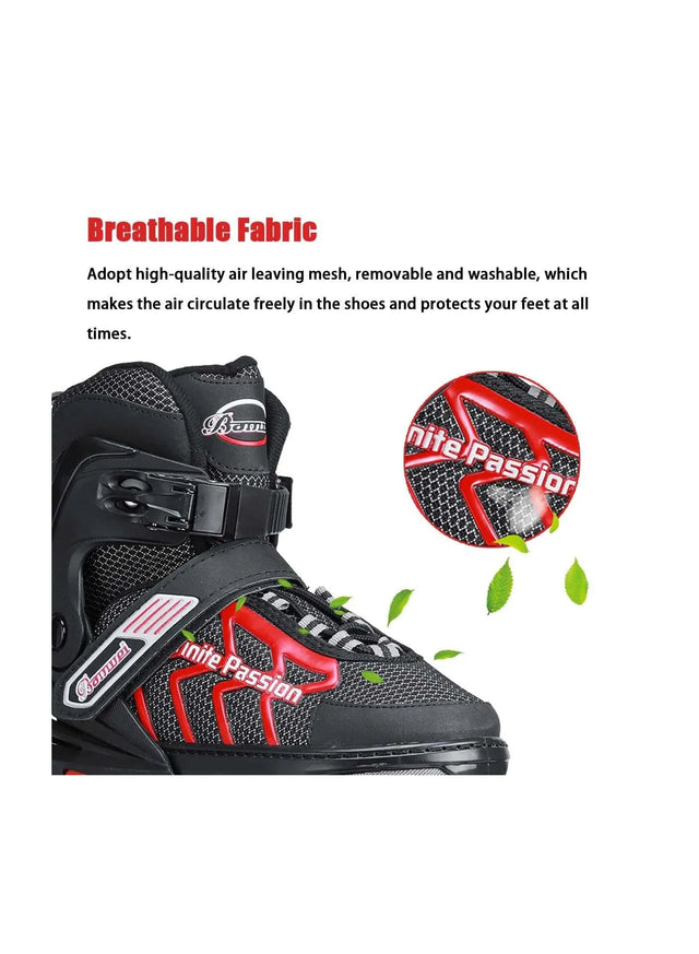 Four wheel inline skates shoes adjustable roller shoes skates for children boys girl kids beginner double row red roller skates 229512 | Ideal for All Surfaces, Kids & Adults | Match-Ready