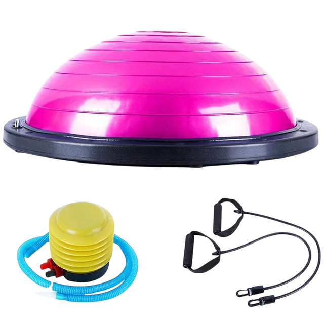Half Balance Ball Trainer, Half Yoga Exercise Ball with Resistance Bands and Foot Pump, Balance Trainer for Stability Training, Strength Exercise Fitness, Home Gym Workout Equipment