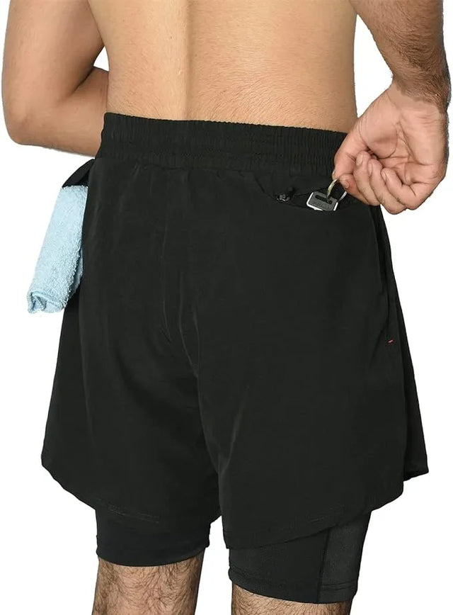 Running Short Hanging Towel Pocket Latest Style M L XL XXL Black For Fitness Athletic Gym Exercise Jogging Cycling Workout Active Training Ideal For Men And Women(SI-11055) | Ideal for All Surfaces