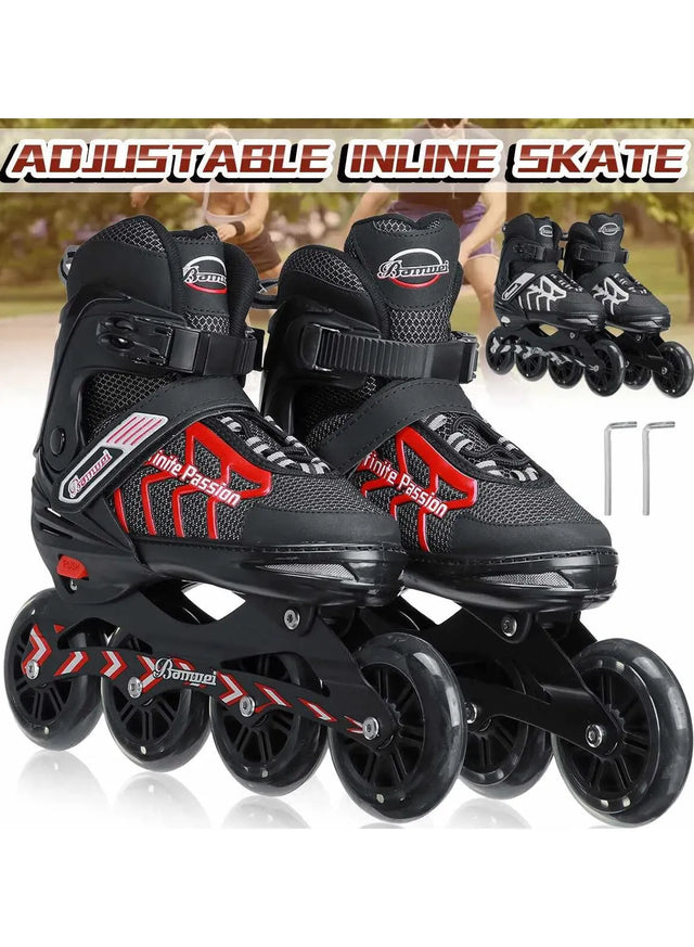 Four wheel inline skates shoes adjustable roller shoes skates for children boys girl kids beginner double row red roller skates 229512 | Ideal for All Surfaces, Kids & Adults | Match-Ready