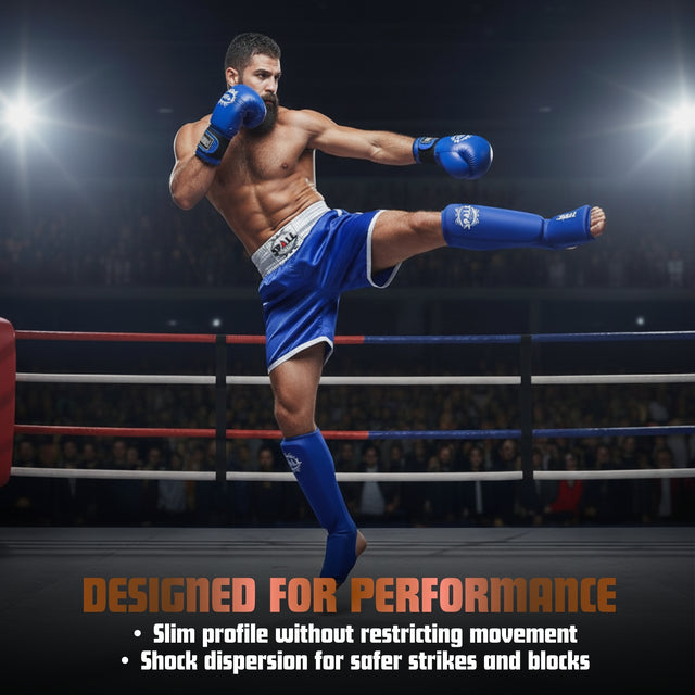 Shin Instep Guard Protective Leg Pad S M L XL Red Blue Black For Wrestling Sparring Karate MMA Muay Thai Boxing Kickboxing Sports Training Protective Gear Ideal For Men And Women(SI-1245)