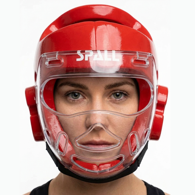 spall Taekwondo Protective Face Shield Mask for Sparring and Training, Clear Full Face Guard, Impact Resistant Martial Arts Protection Gear, Adjustable Elastic Strap, Lightweight Safety Mask for Adults and Youth