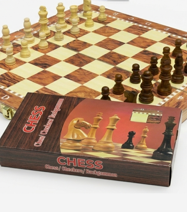 Wooden Chess Board 3 in 1 Chess Checkers Backgammon Foldable Strategy Board Game Set for Kids and Adults(39cm)