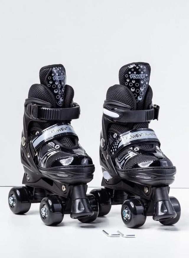 Kids Unisex Adjustable Four Wheel Roller Skating Shoes With Stopper Making it Easier for kids to Balance 238806 | Ideal for All Surfaces, Kids & Adults | Match-Ready | Includes Pump & Needle