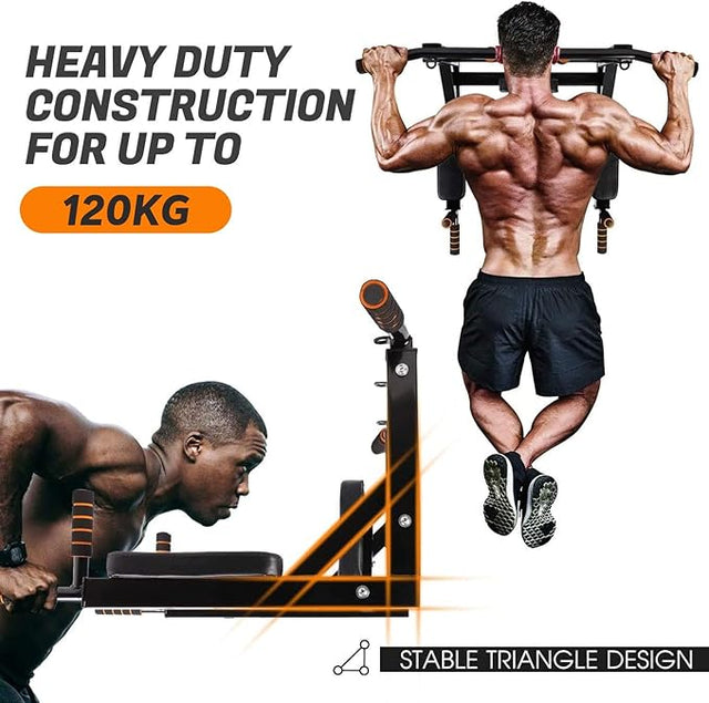 Spall Wall Mounted Pull Up Bar | Multi-Grip Chin Up Station with Hooks for Punching Bags, Power Ropes & Dip Training – Heavy Duty Home Gym Equipment