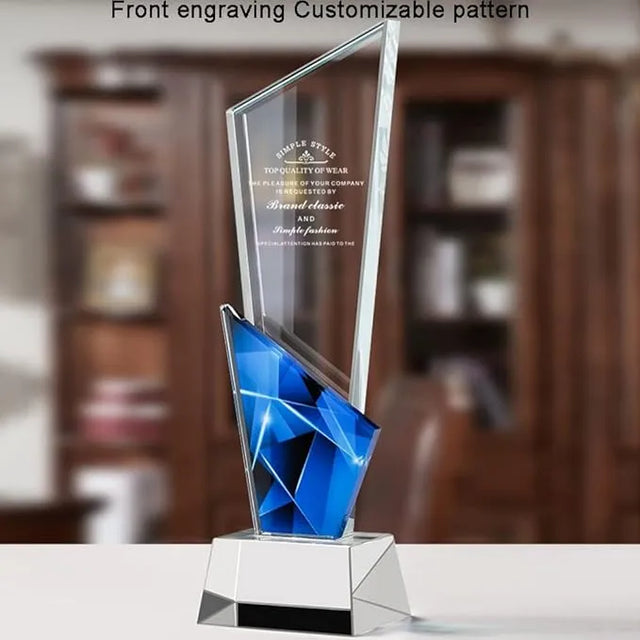 Crystal 3D Laser Engraved Trophy with Wooden Base – Premium Award & Souvenir Gift
